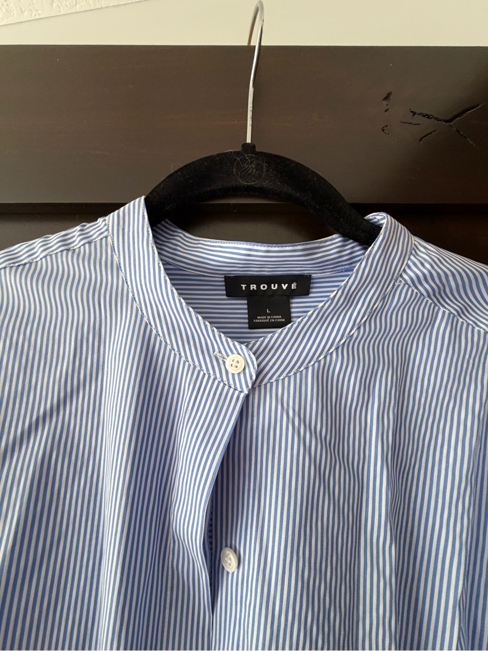 Trouvé NWT Blue White Striped Band Collar Blouse Ruffle Tie Sleeve Large - Picture 3 of 6